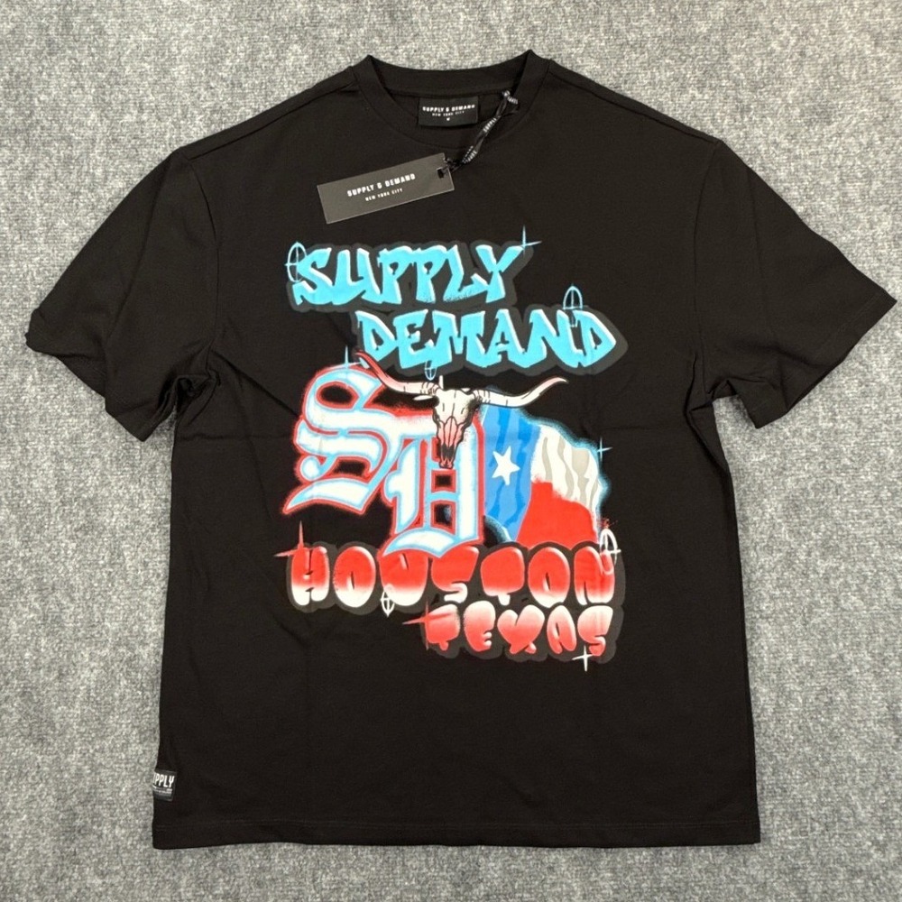 Supply & Demand Houston Texas Graphic Tee Black Mens Size M SUM17368 NWT
